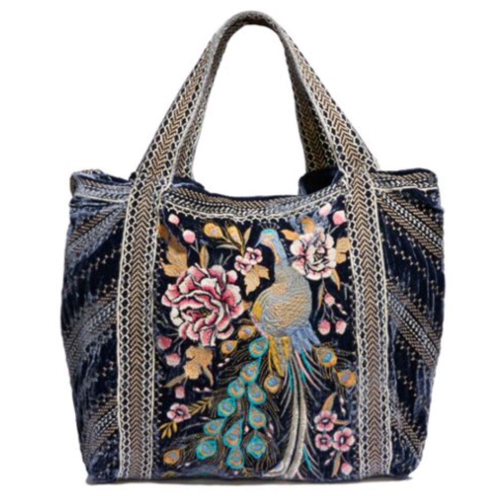 🍃💕NWT Johnny Was Silk Velvet Boho Hobo Tote Bag - Picture 3 of 8